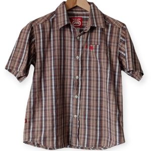 Ecko Unltd Boys' Brown Plaid Short Sleeve Button-Down Shirt. Size S